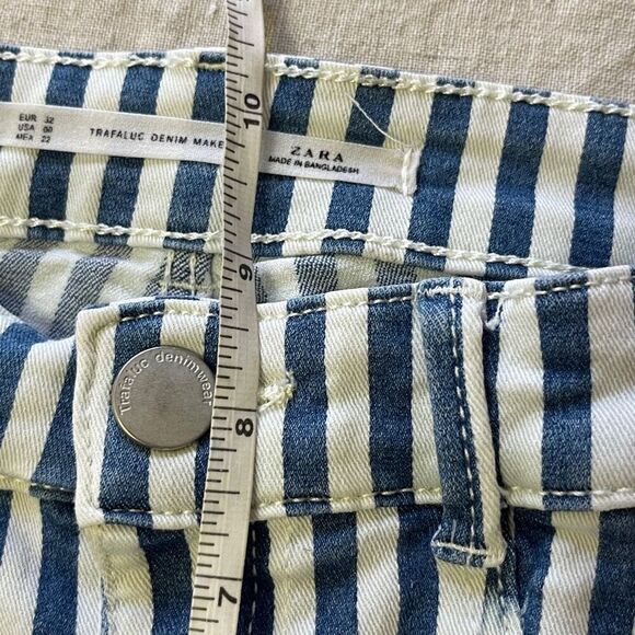NWOT ZARA TRAFALUC BLUE & WHITE STRIPED SKINNY JEANS Size 00 - Picture 10 of 13